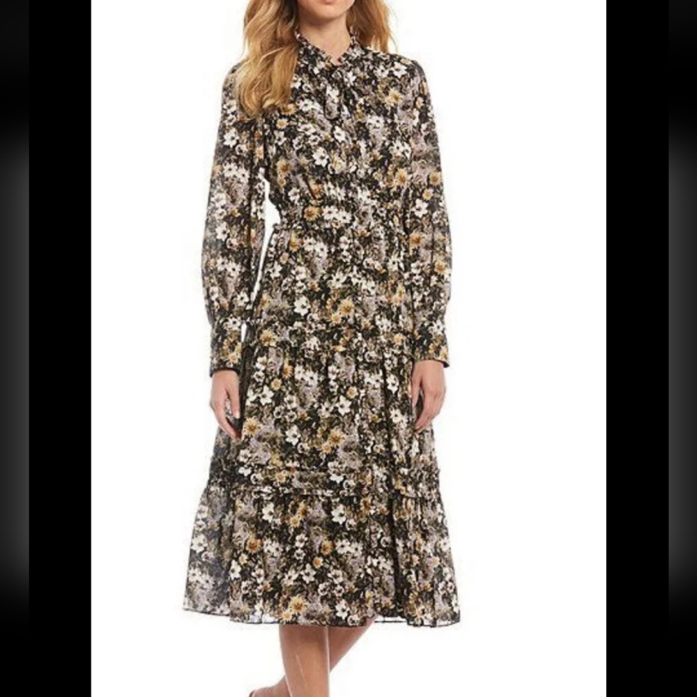 ANTONIO MELANI Black Floral Midi Dress
